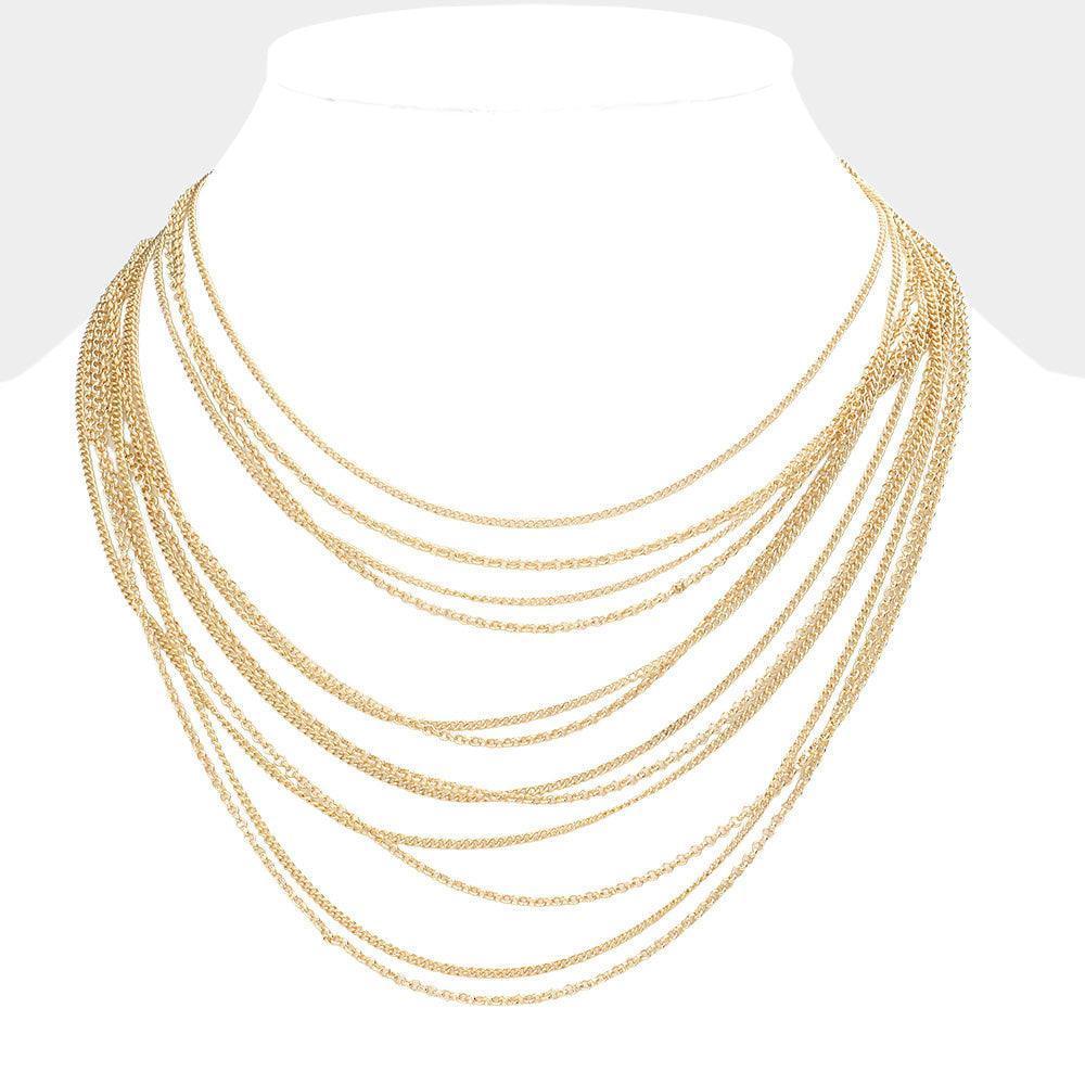 Gold Metal Chain Multi Layered Bib Necklace - Jewelry Store by Erik Rayo