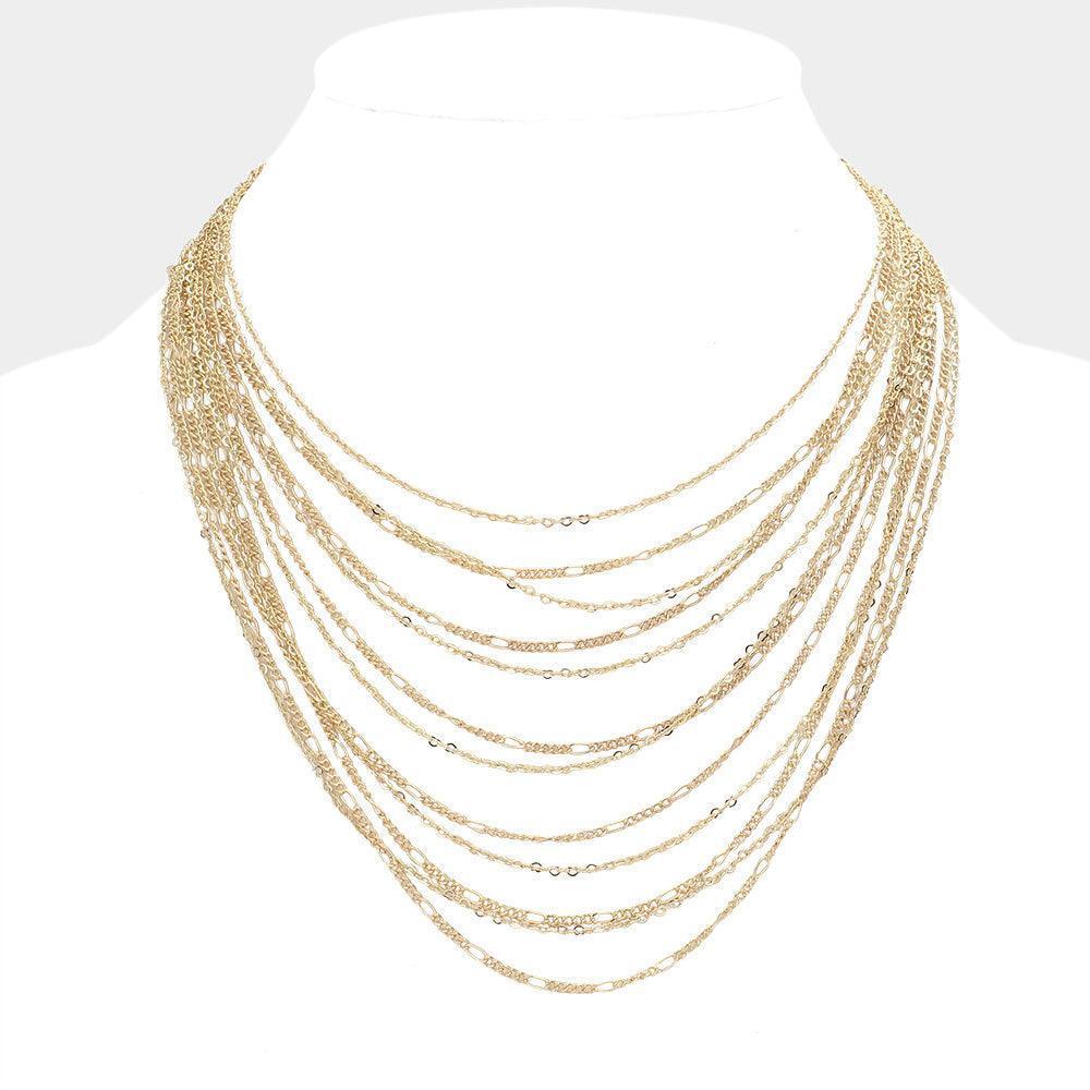 Gold Brass Metal Chain Multi Layered Bib Necklace - Jewelry Store by Erik Rayo