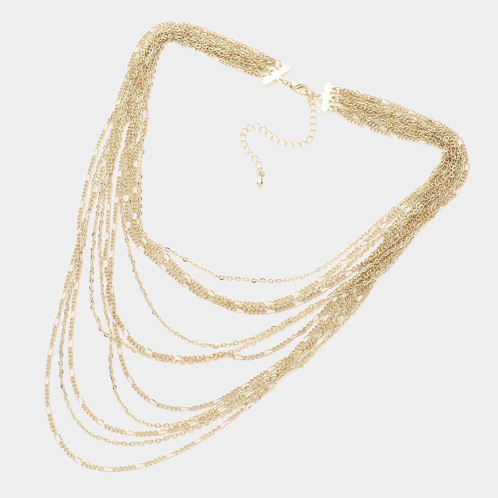 Gold Brass Metal Chain Multi Layered Bib Necklace - Jewelry Store by Erik Rayo