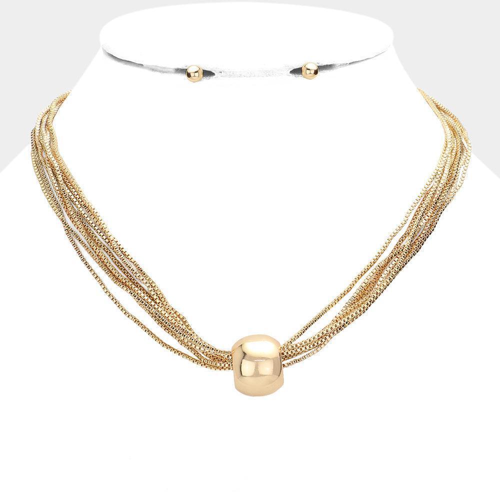 Gold Metal Pebble Pendant Multi Layered Chain Necklace - Jewelry Store by Erik Rayo