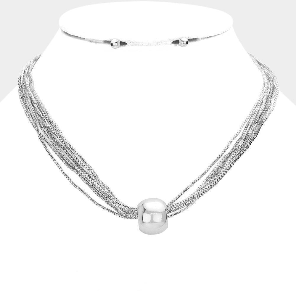 Metal Pebble Pendant Multi Layered Chain Necklace - Jewelry Store by Erik Rayo