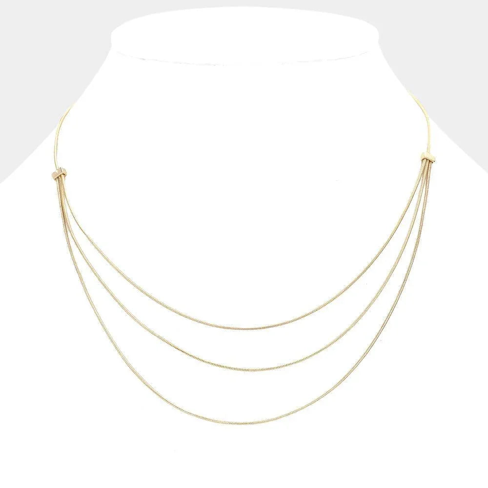 Gold Metal Chain Triple Layered Bib Necklace - Jewelry Store by Erik Rayo