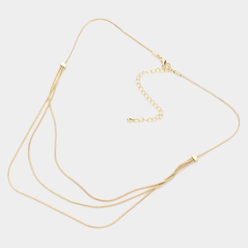 Gold Metal Chain Triple Layered Bib Necklace - Jewelry Store by Erik Rayo