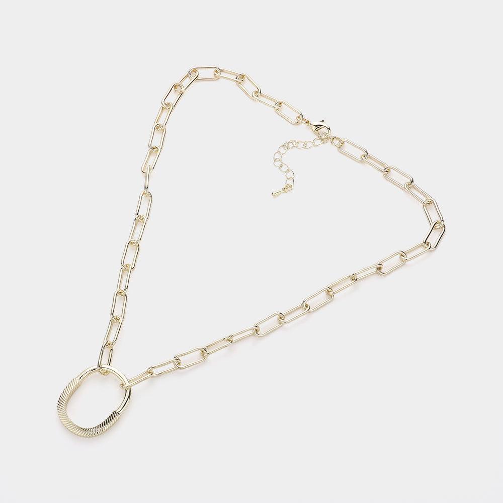Gold 14K Gold Plated Lock Pendant Paper Clip Chain Necklace - Jewelry Store by Erik Rayo