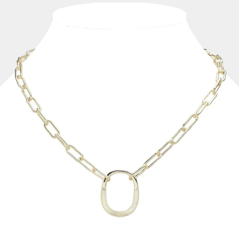 Gold 14K Gold Plated Lock Pendant Paper Clip Chain Necklace - Jewelry Store by Erik Rayo