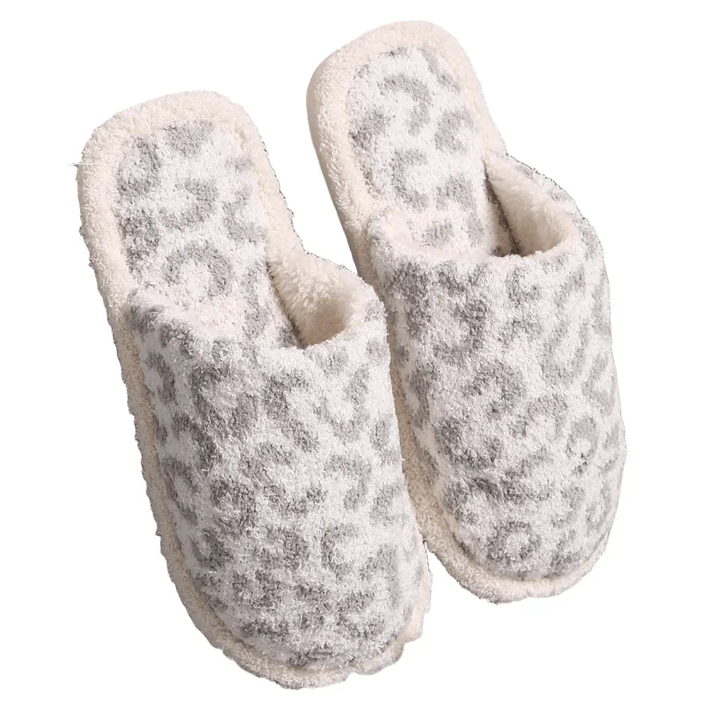 Gray Leopard Patterned Soft Home Indoor Floor Slippers - Jewelry Store by Erik Rayo