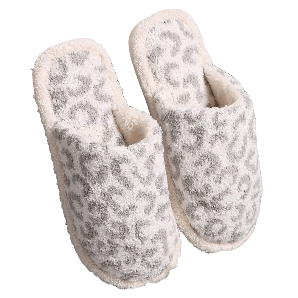 Gray Leopard Patterned Soft Home Indoor Floor Slippers