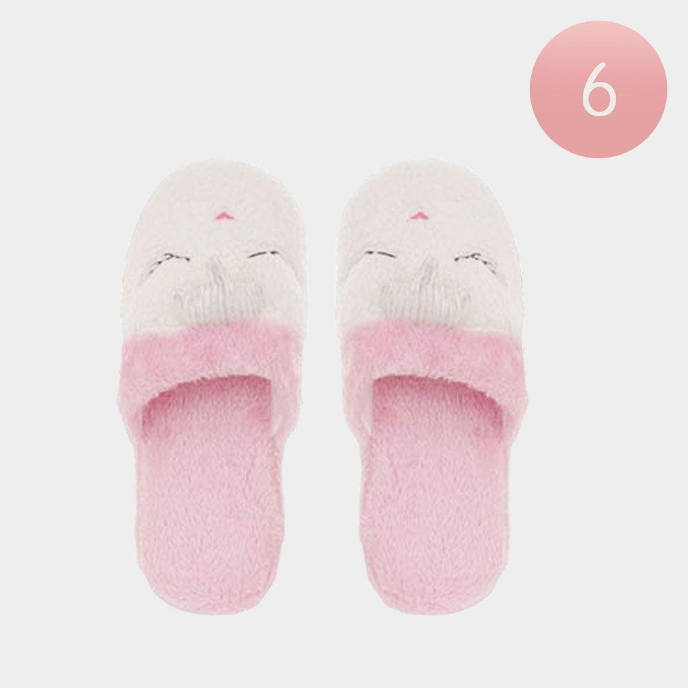 Pink 6PAIRS - Fuzzy Face Soft Home Indoor Floor Slippers