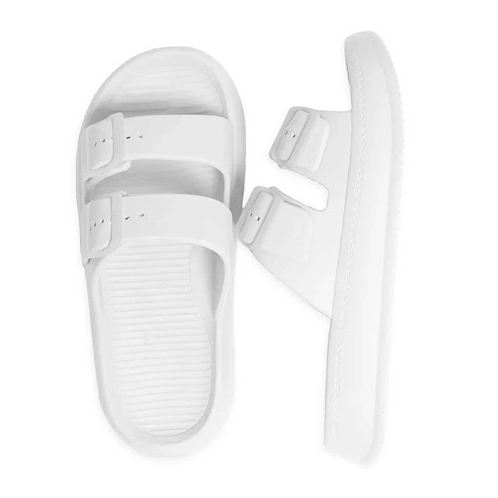 White Solid Soft Sole Slippers - Jewelry Store by Erik Rayo