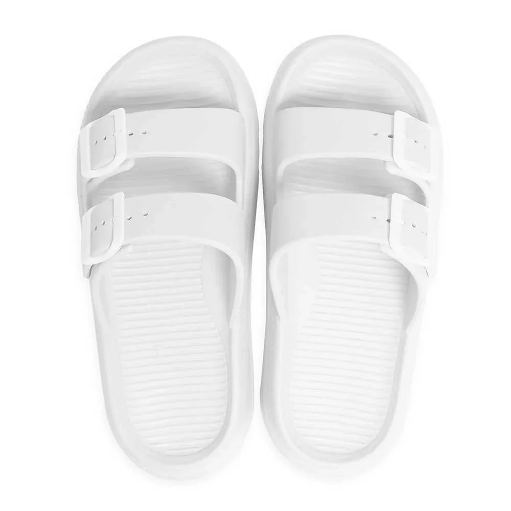 White Solid Soft Sole Slippers - Jewelry Store by Erik Rayo