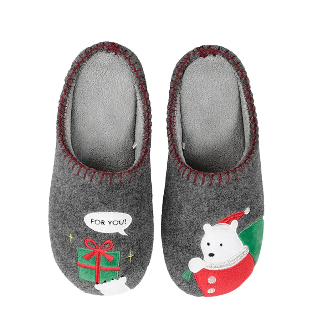 Gray 6Pairs - Christmas Holiday Santa Bear Gift Soft Home Indoor Floor Slippers - Jewelry Store by Erik Rayo