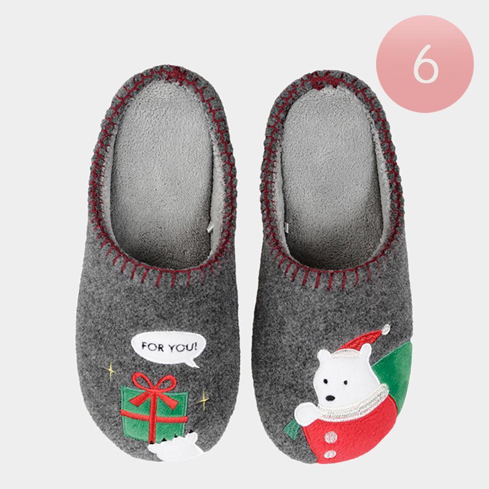Gray 6Pairs - Christmas Holiday Santa Bear Gift Soft Home Indoor Floor Slippers - Jewelry Store by Erik Rayo