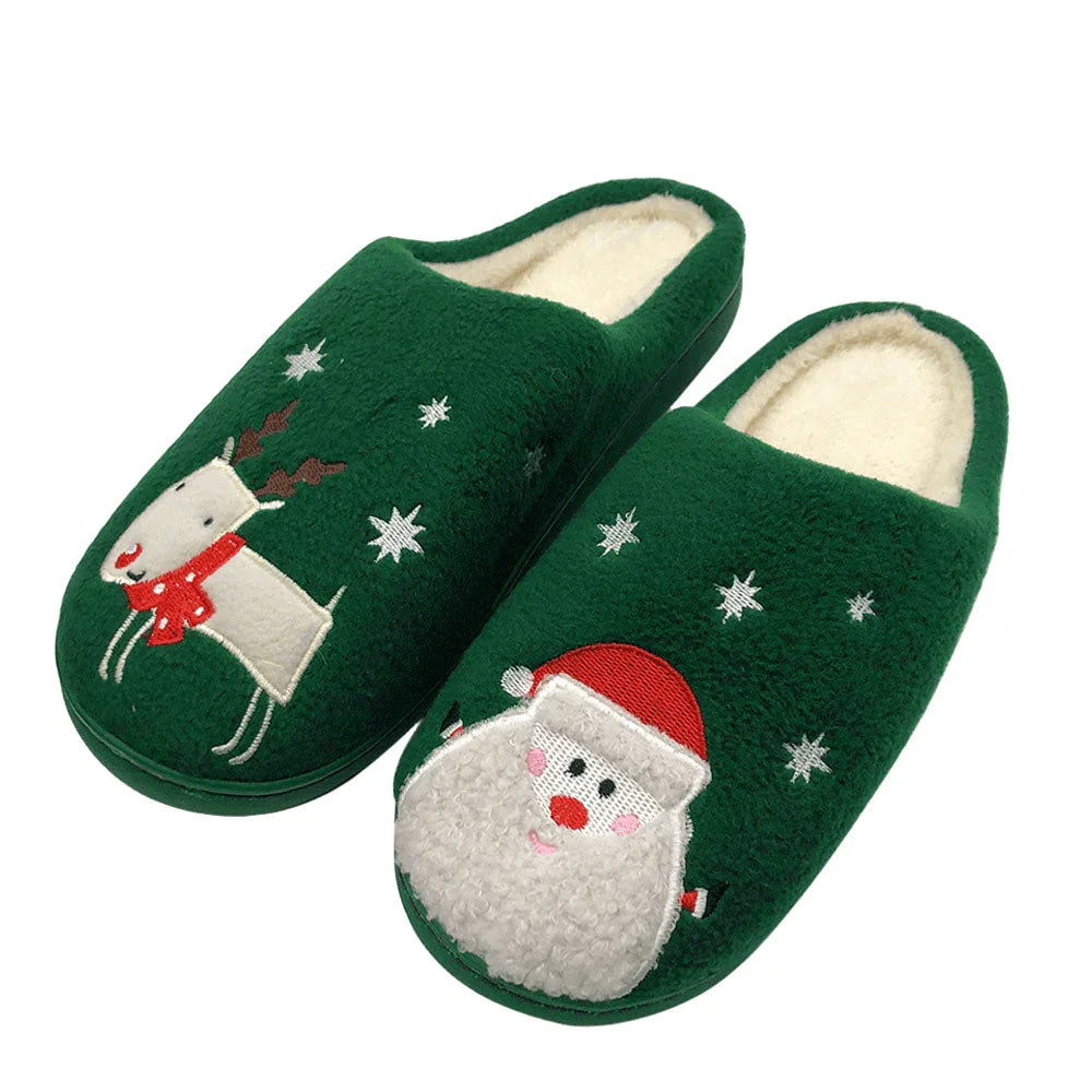 Green 6Pairs - Christmas Holiday Santa Rudolph Soft Home Indoor Floor Slippers - Jewelry Store by Erik Rayo