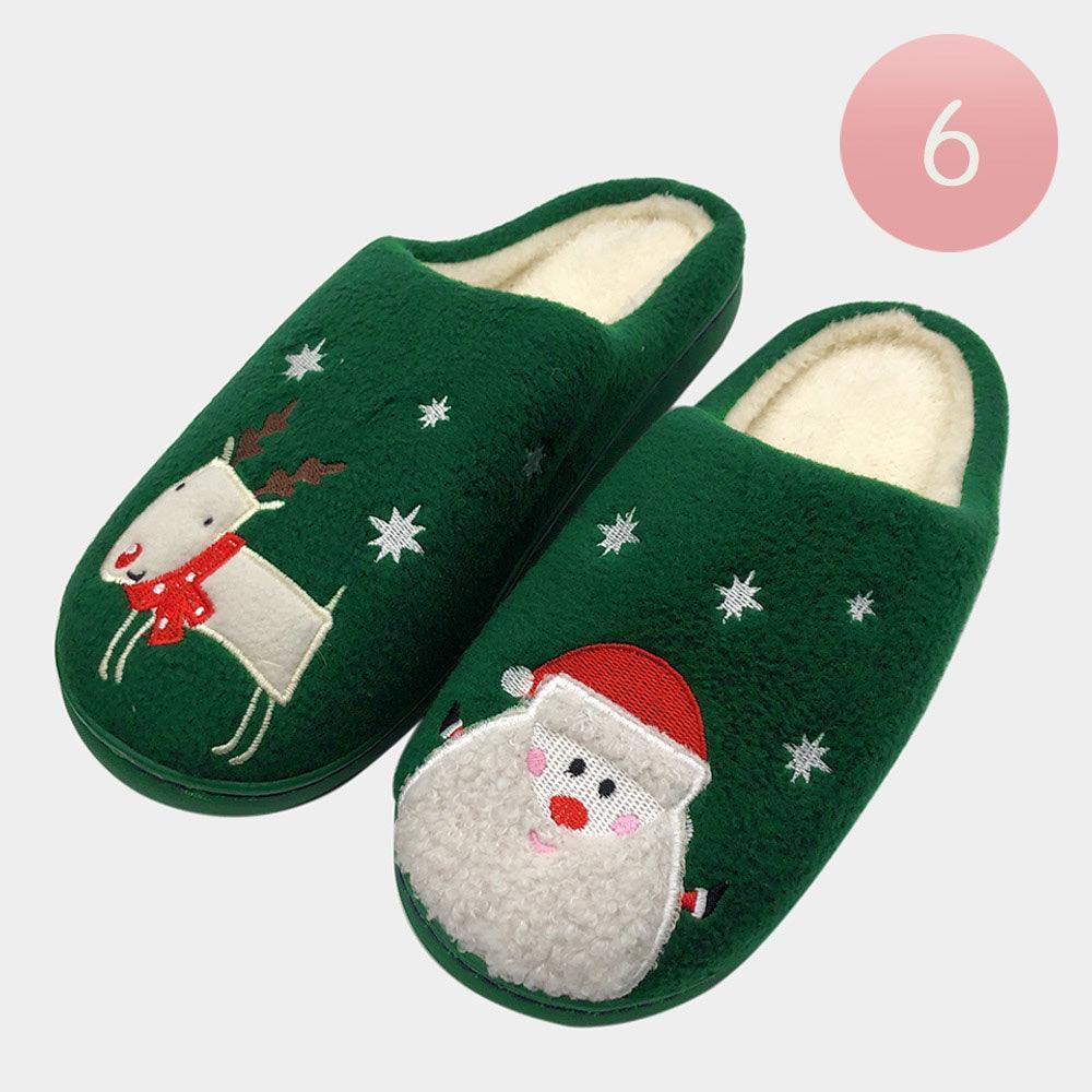 Green 6Pairs - Christmas Holiday Santa Rudolph Soft Home Indoor Floor Slippers - Jewelry Store by Erik Rayo