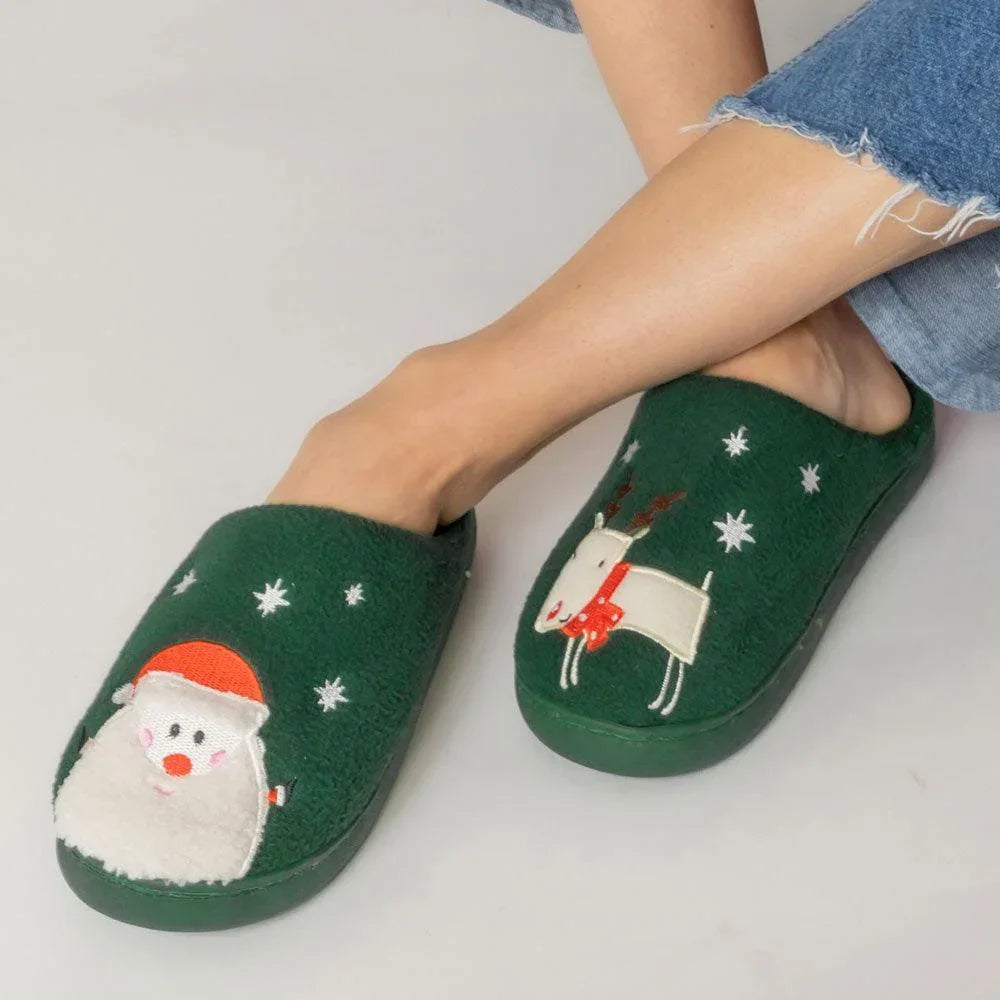 Green 6Pairs - Christmas Holiday Santa Rudolph Soft Home Indoor Floor Slippers - Jewelry Store by Erik Rayo