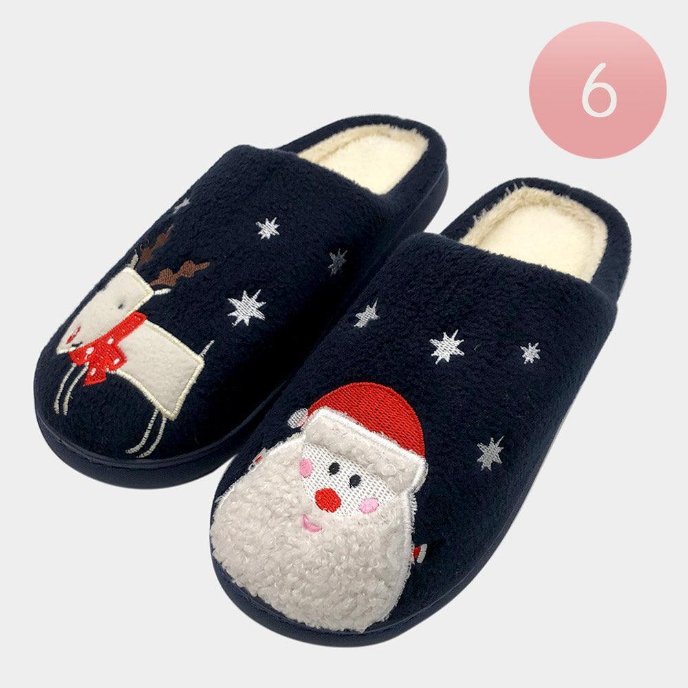 Navy Blue 6Pairs - Christmas Holiday Santa Rudolph Soft Home Indoor Floor Slippers - Jewelry Store by Erik Rayo
