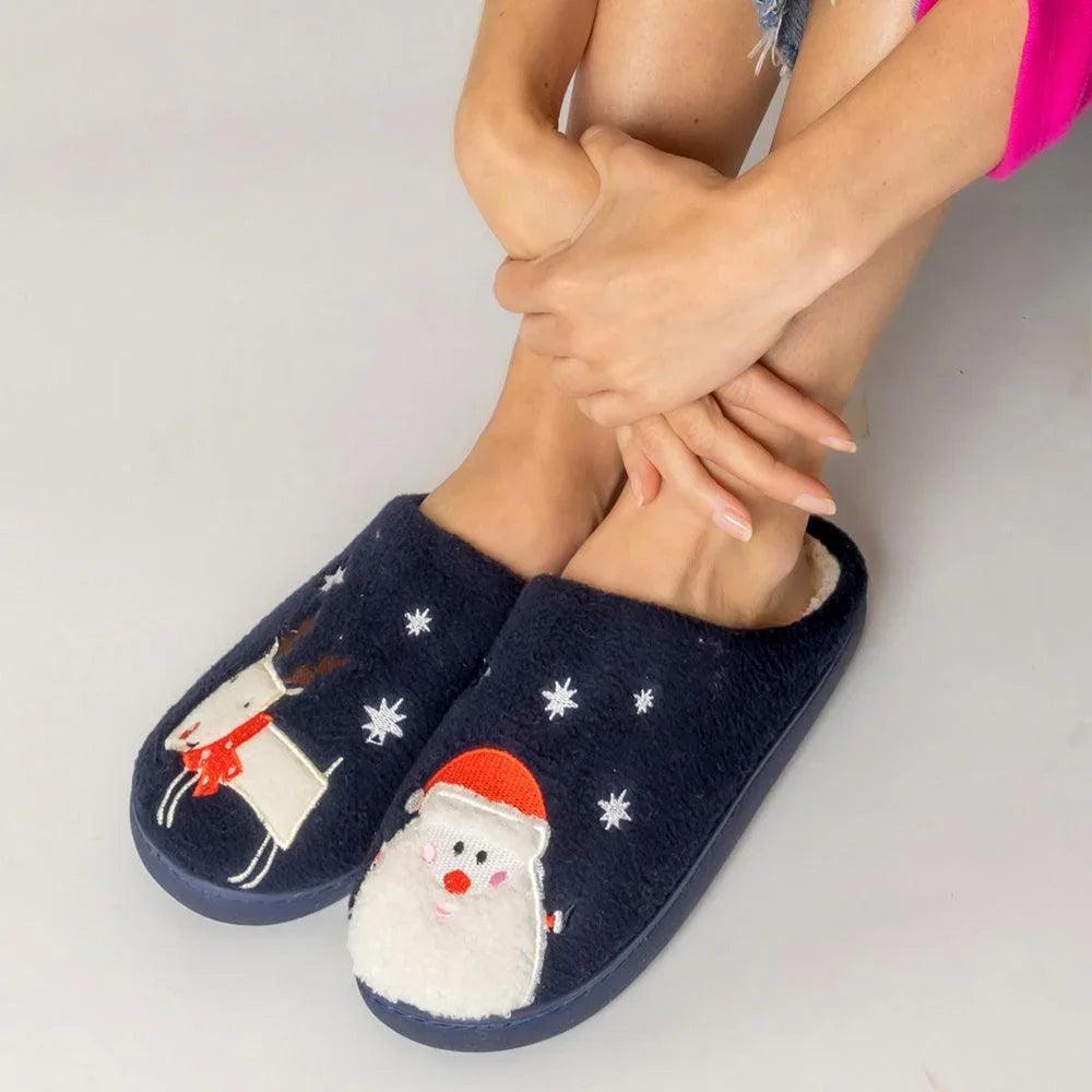 Navy Blue 6Pairs - Christmas Holiday Santa Rudolph Soft Home Indoor Floor Slippers - Jewelry Store by Erik Rayo