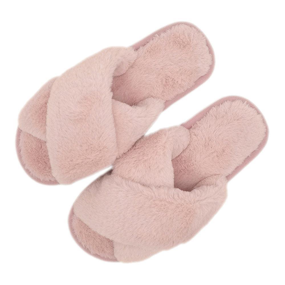 Pink 6Pairs - Solid Crisscross Faux Fur Soft Home Indoor Floor Slippers - Jewelry Store by Erik Rayo