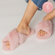 Load image into Gallery viewer, Pink 6Pairs - Solid Crisscross Faux Fur Soft Home Indoor Floor Slippers
