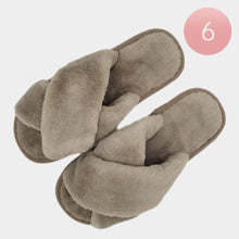 Load image into Gallery viewer, Taupe 6Pairs - Solid Crisscross Faux Fur Soft Home Indoor Floor Slippers
