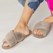 Load image into Gallery viewer, Taupe 6Pairs - Solid Crisscross Faux Fur Soft Home Indoor Floor Slippers
