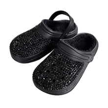 Load image into Gallery viewer, Black Bling Solid Faux Fur Rubber Sandals
