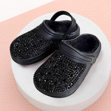 Load image into Gallery viewer, Black Bling Solid Faux Fur Rubber Sandals
