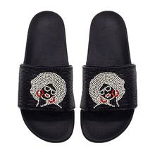 Load image into Gallery viewer, Black Bling Afro Girl Slide Sandal Slippers
