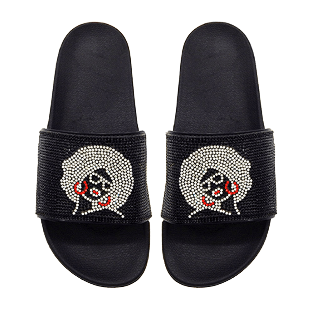 Black Bling Afro Girl Slide Sandal Slippers