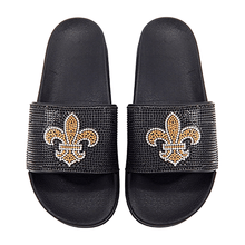 Load image into Gallery viewer, Black Bling Fleur de Lis Slide Sandal Slippers
