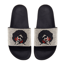 Load image into Gallery viewer, Silver Bling Afro Girl Slide Sandal Slippers
