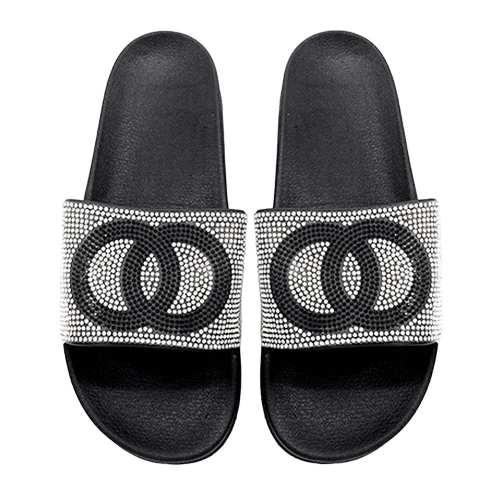 Silver Bling Double Open Circle Link Slide Sandal Slippers - Jewelry Store by Erik Rayo