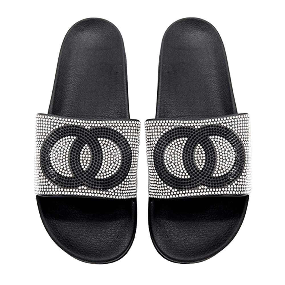 Silver Bling Double Open Circle Link Slide Sandal Slippers