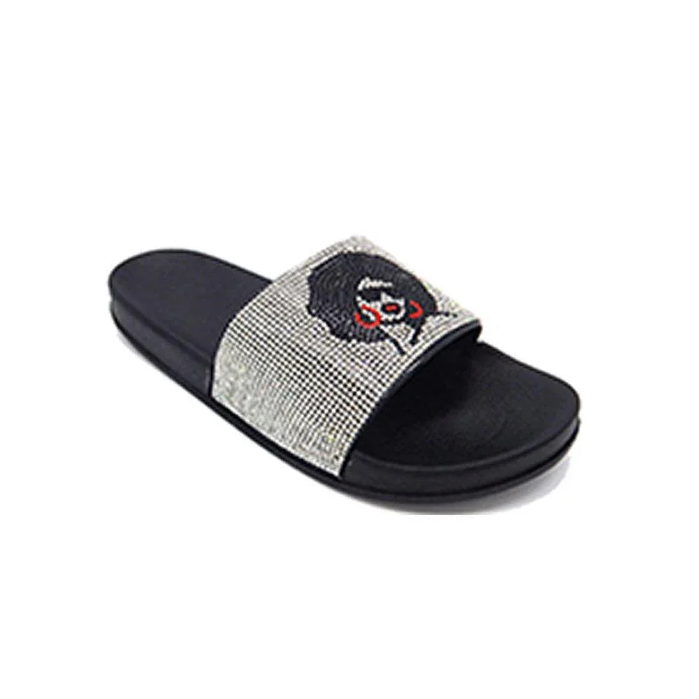 Silver Bling Afro Girl Slide Sandal Slippers - Jewelry Store by Erik Rayo