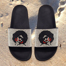 Load image into Gallery viewer, Silver Bling Afro Girl Slide Sandal Slippers
