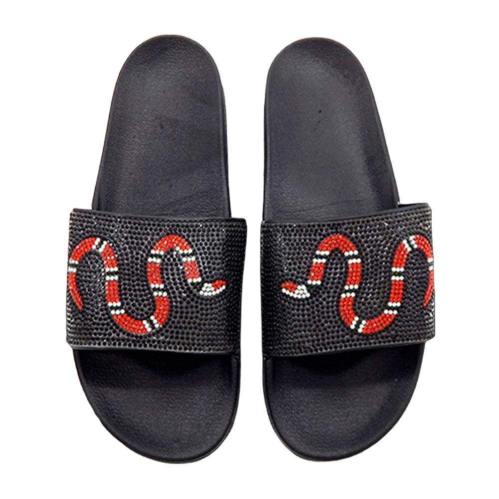 Black Bling Snake Slide Sandal Slippers - Jewelry Store by Erik Rayo