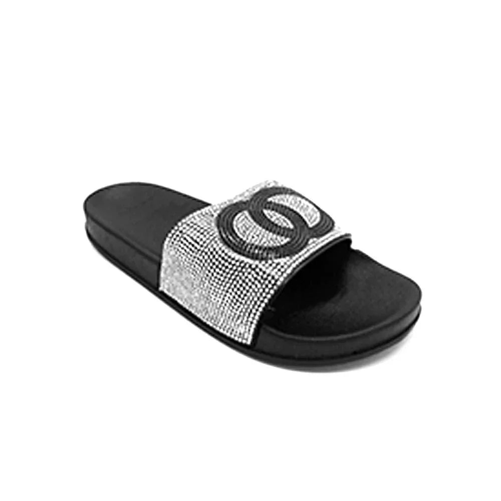 Silver Bling Double Open Circle Link Slide Sandal Slippers - Jewelry Store by Erik Rayo