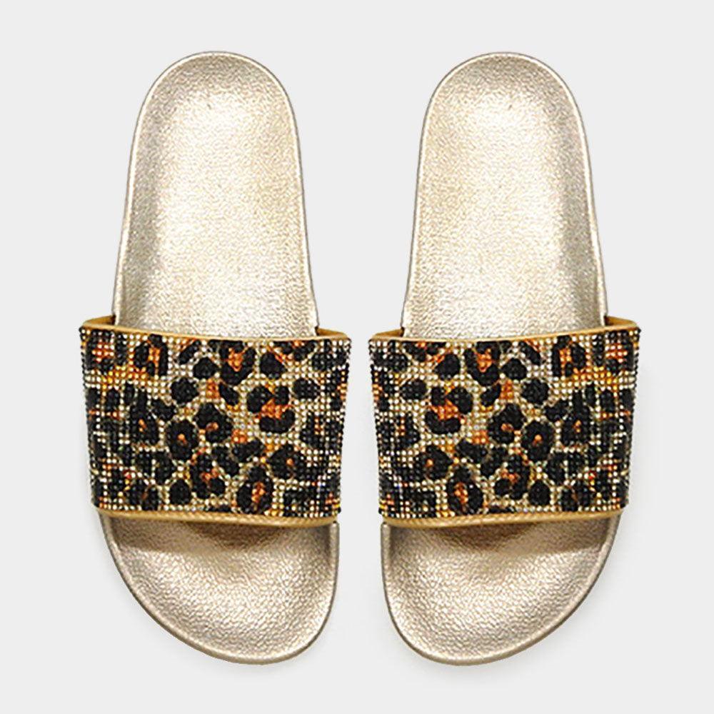 Gold Bling Leopard Patterned Slide Sandal Slippers - Jewelry Store by Erik Rayo
