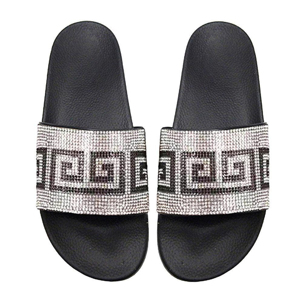Silver Bling Greek Patterned Slide Sandal Slippers - Jewelry Store by Erik Rayo