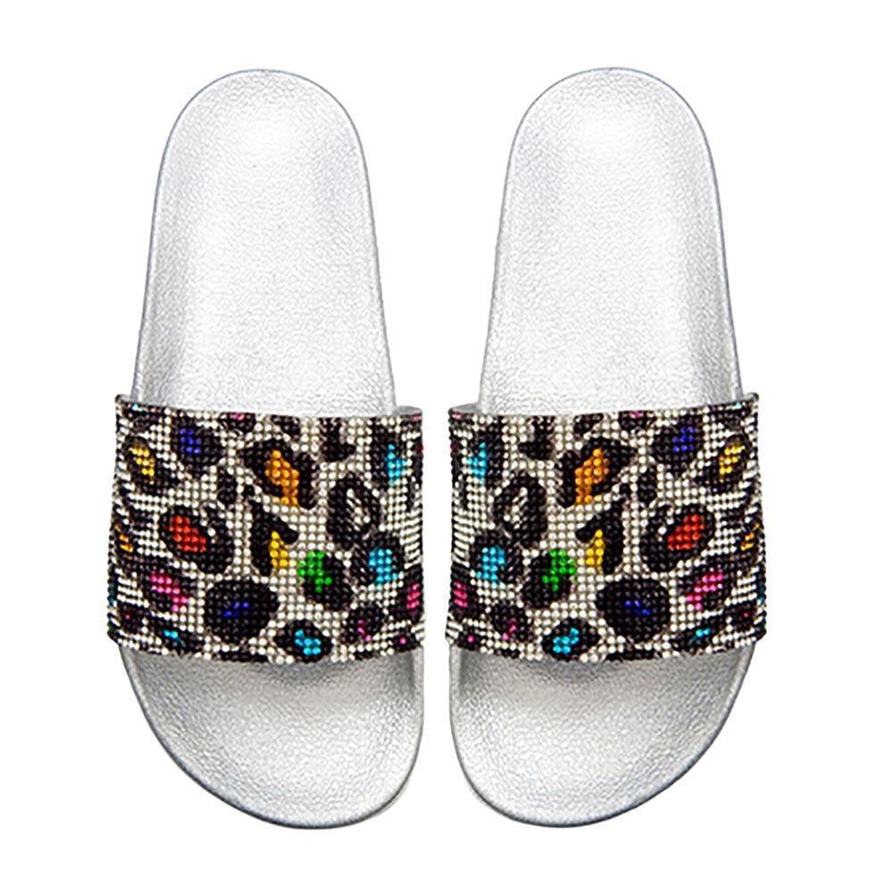 Silver Bling Leopard Patterned Slide Sandal Slippers - Jewelry Store by Erik Rayo