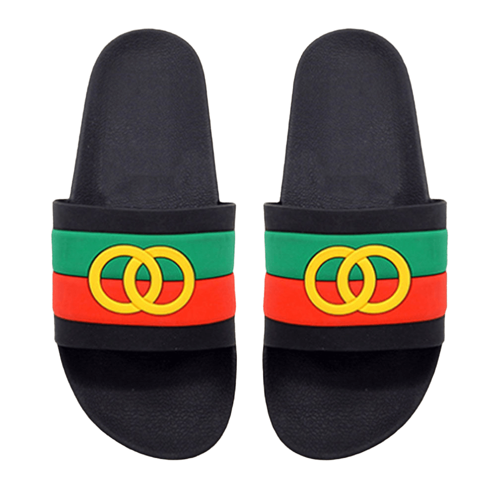 Black Color Block Open Circle Link Accented Slide Sandal Slippers