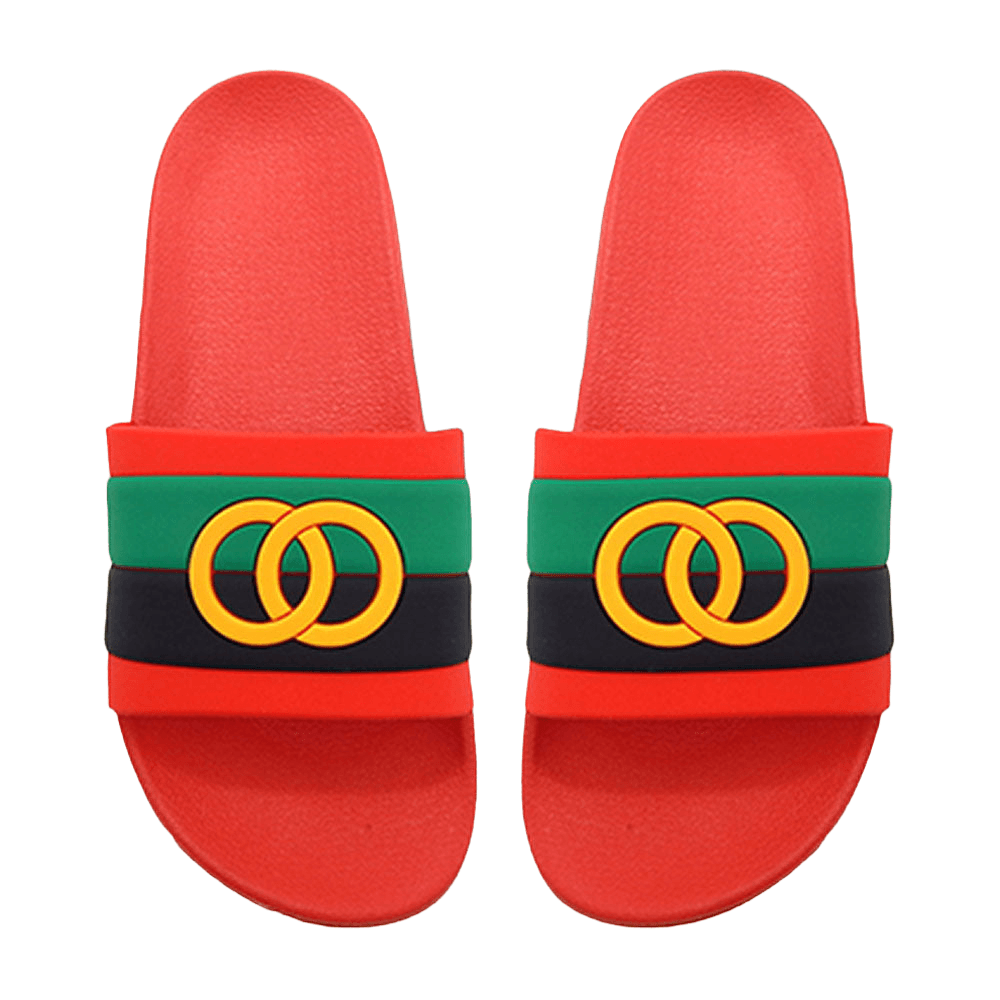 Red Color Block Open Circle Link Accented Slide Sandal Slippers