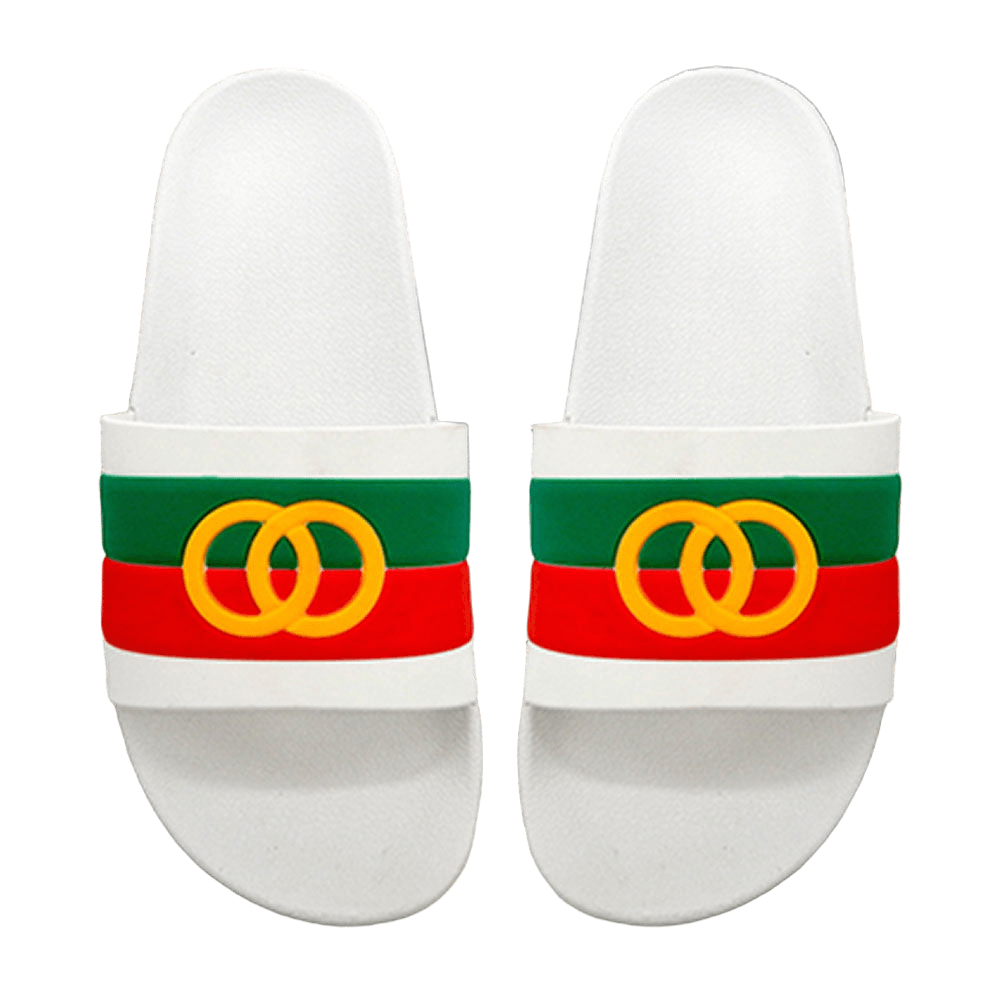 White Color Block Open Circle Link Accented Slide Sandal Slippers