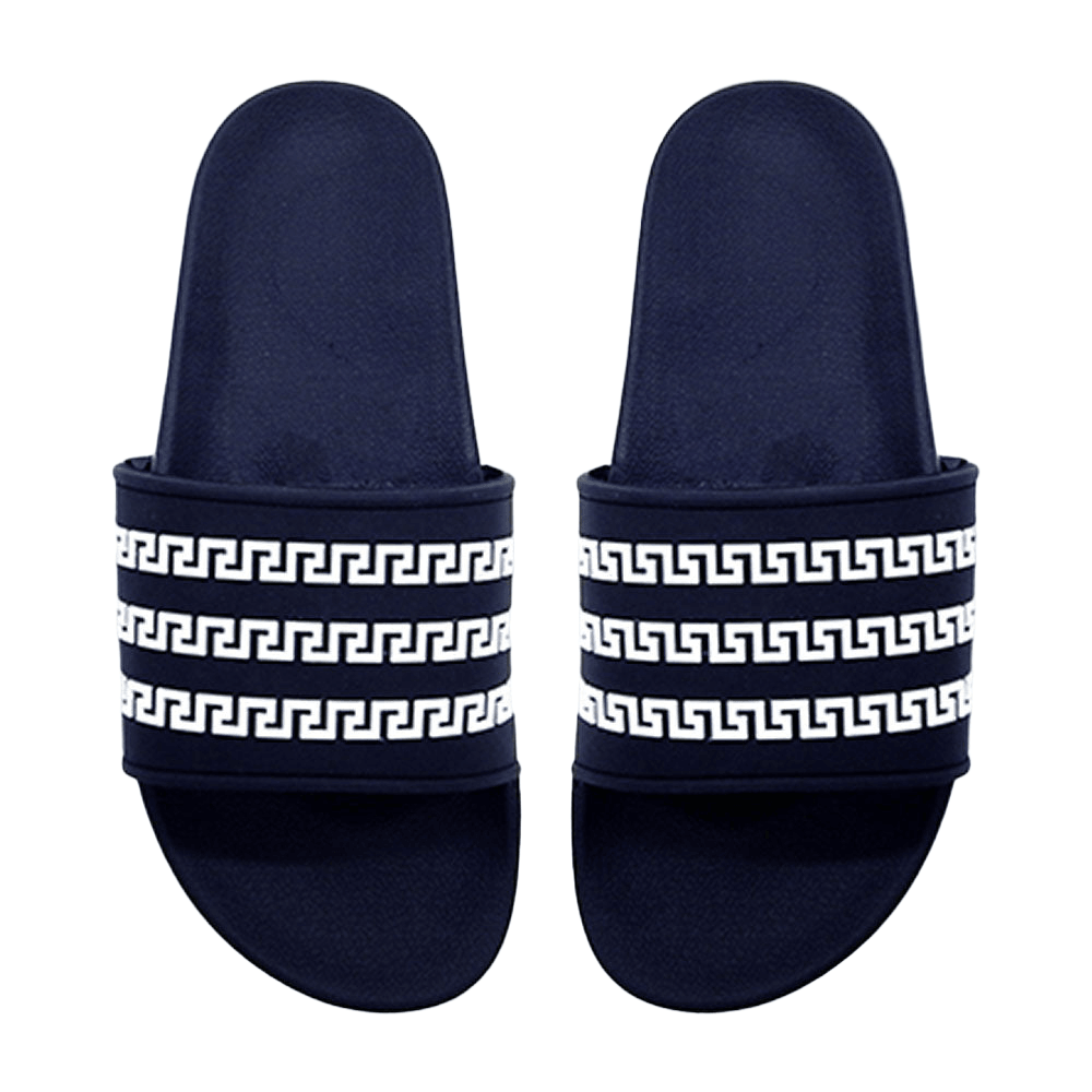 Navy Blue Greek Patterned Slide Sandal Slippers