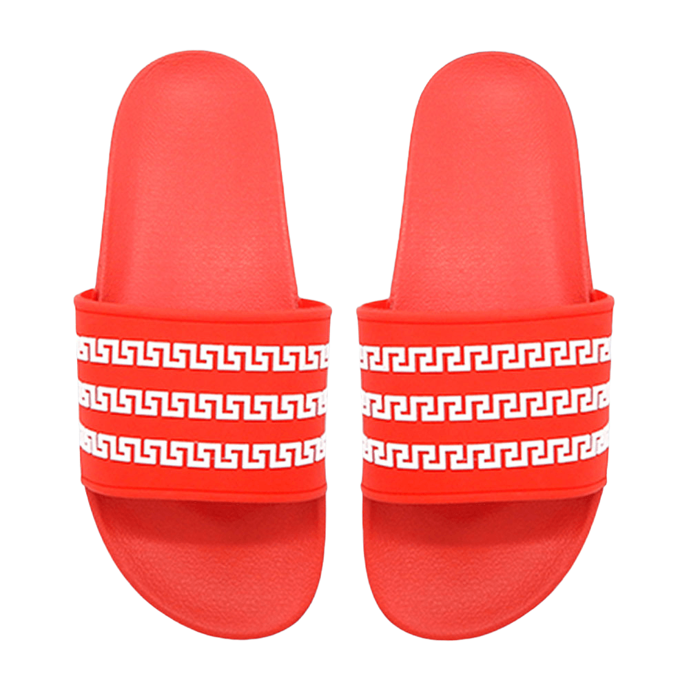 Red Greek Patterned Slide Sandal Slippers