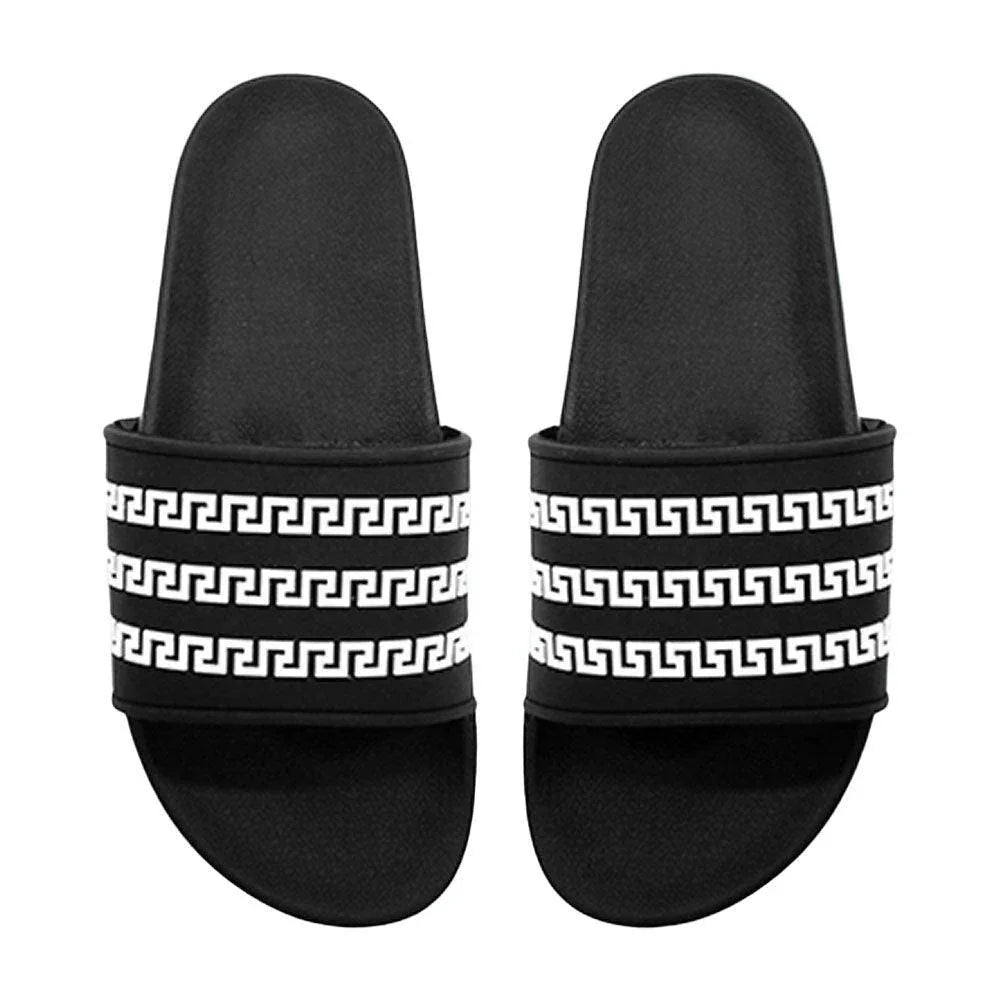 Black Greek Patterned Slide Sandal Slippers