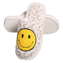 Load image into Gallery viewer, Beige Smile Accented Leopard Patterned Soft Home Indoor Floor Slippers
