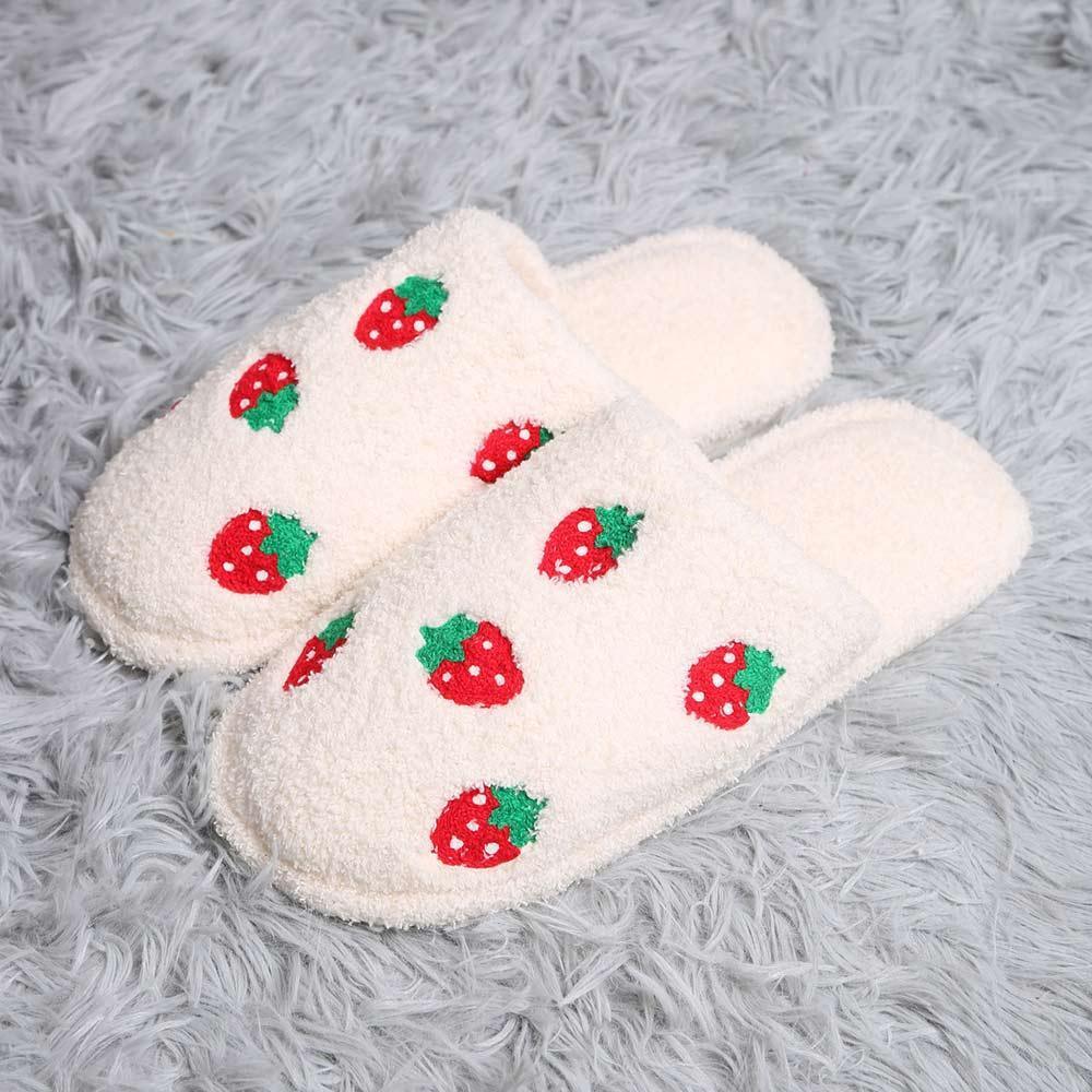 Red Strawberry Print Soft Home Indoor Floor Slippers - Jewelry Store by Erik Rayo