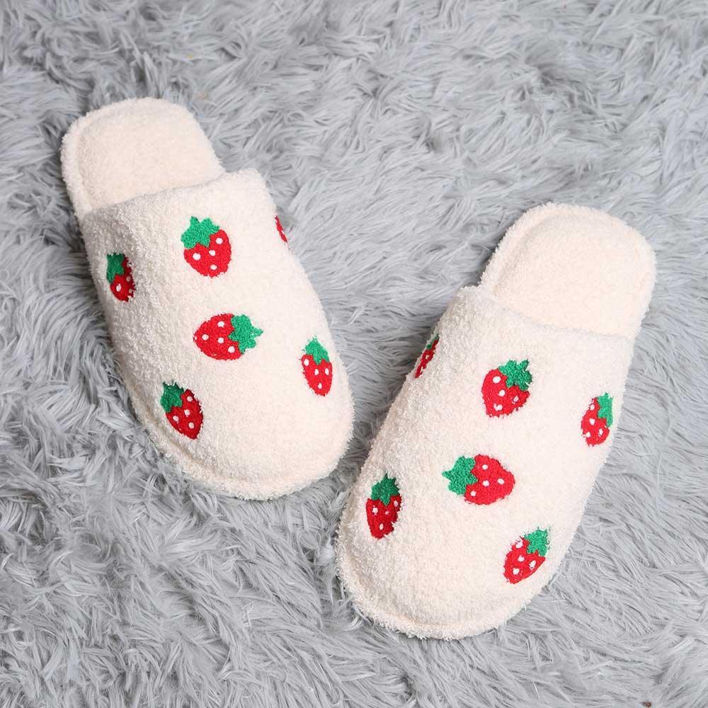 Red Strawberry Print Soft Home Indoor Floor Slippers - Jewelry Store by Erik Rayo