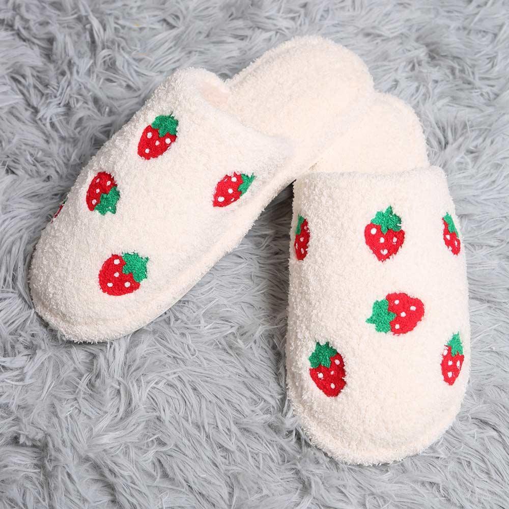 Red Strawberry Print Soft Home Indoor Floor Slippers - Jewelry Store by Erik Rayo